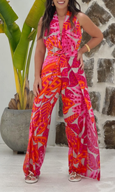 KIT TRÊS PEÇAS CALÇA MACACÃO FLORA LARANJA E TOP LISO