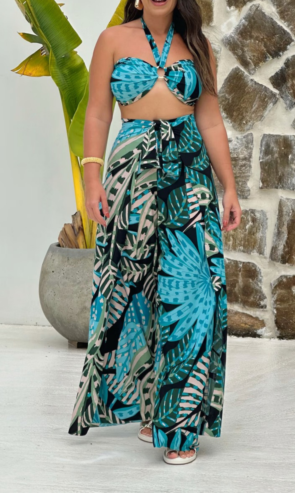 KIT TRÊS PEÇAS CALÇA MACACÃO FLORA PRETA