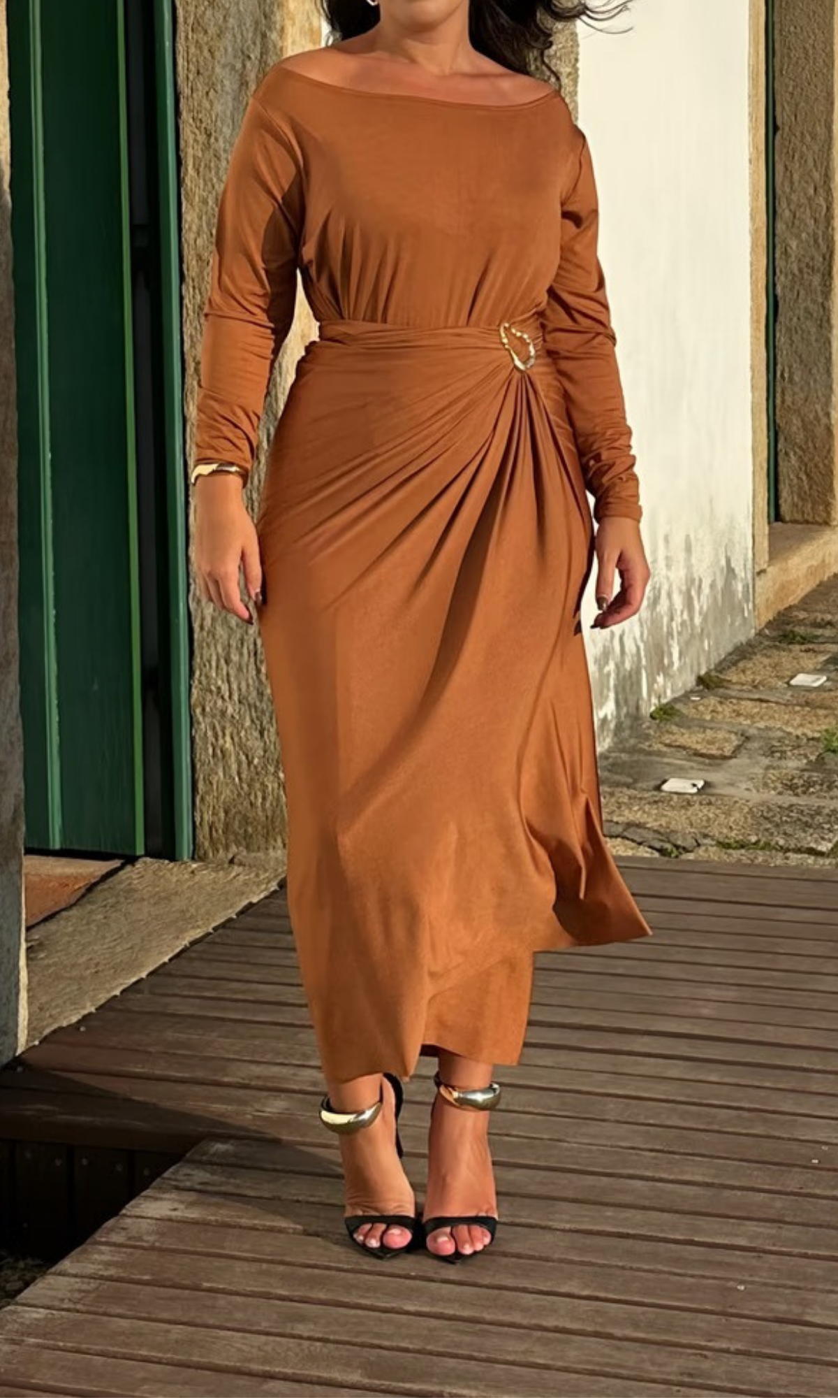 Vestido Grécia outono caramelo